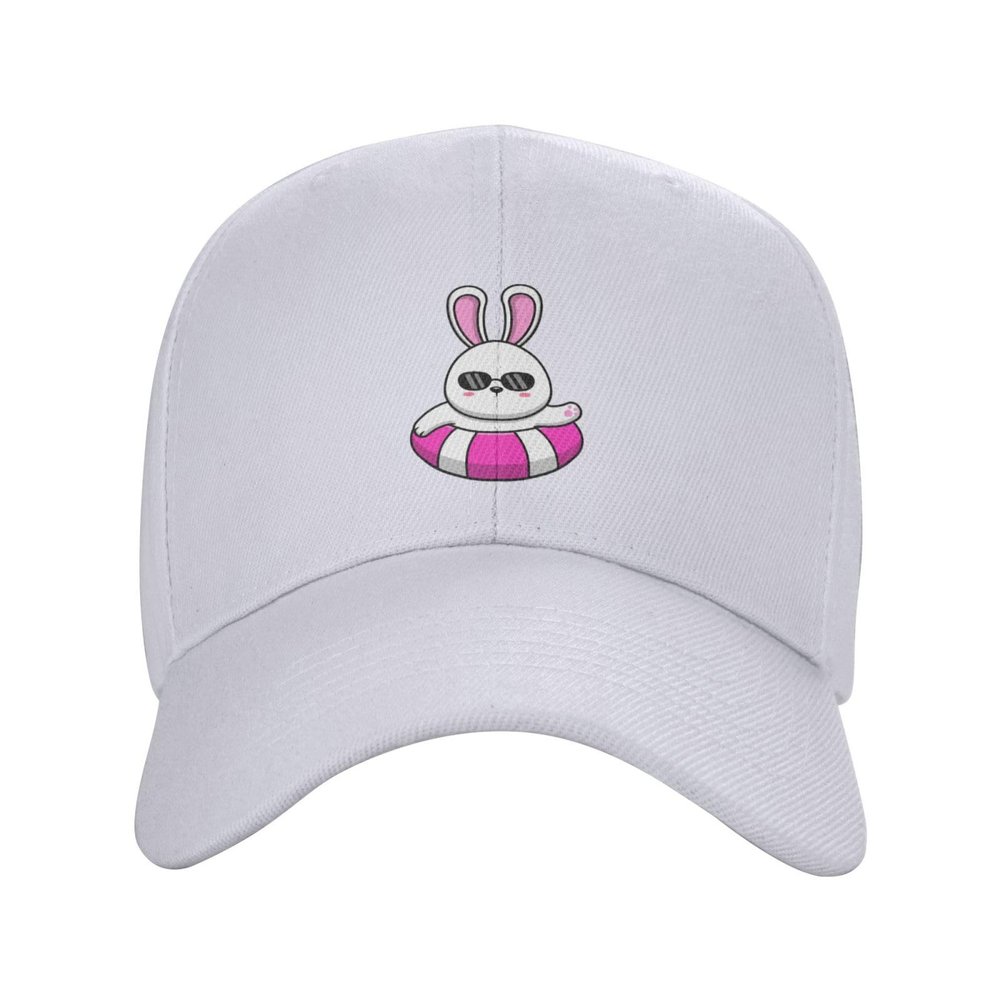 Cute Rabbit Swimming Baseball Cap for Men Women Hat Adjustable Truck Driver Baseball Caps Dad Hats White