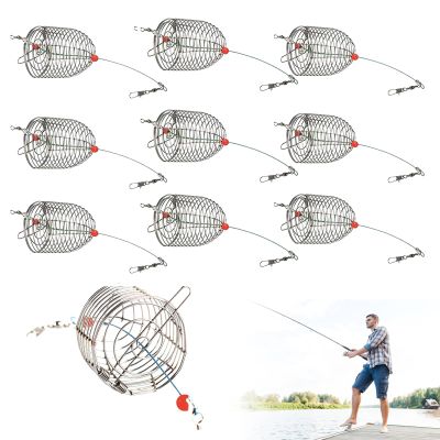 10Pcs Chum Rig Basket,304 Stainless Steel Bait Fish cage,Catfish Bait Trap Cage Feeder Basket Holder Coarse Lure Feeder Carp Fishing Tackle Kit (Small)