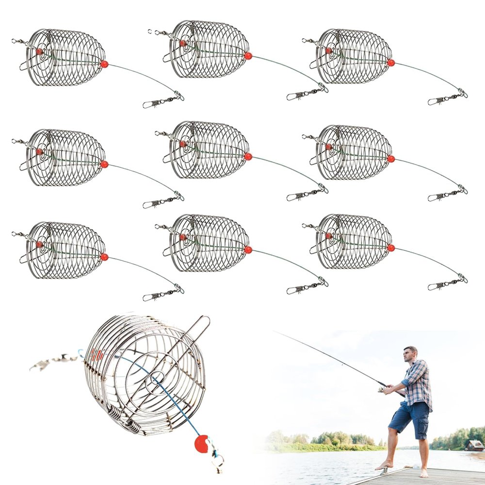 10Pcs Chum Rig Basket,304 Stainless Steel Bait Fish cage,Catfish Bait Trap Cage Feeder Basket Holder Coarse Lure Feeder Carp Fishing Tackle Kit (Small)