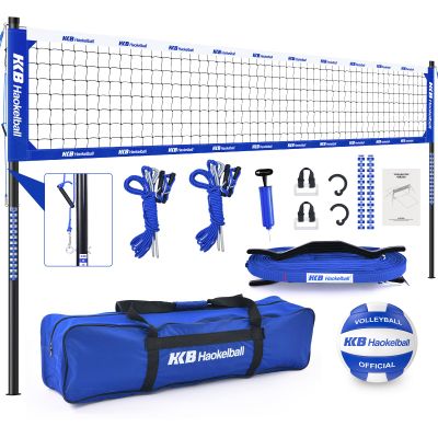 Haokelball Outdoor Portable Heavy Duty Volleyball Net Set for Backyard with Adjustable Height Poles, Anti-Sag System, Volleyball, Pump, Boundary Line and Carry Bag