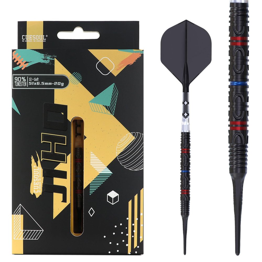 CUESOUL JIHO S1 20g Soft Tip 90% Tungsten Dart Set with Titanium Coated and Unifying ROST T19 Flight