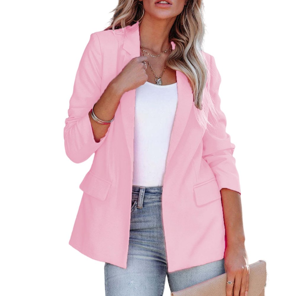 Women's Casual Open Front Blazers Long Sleeve Work Office Suit Jackets with Pockets Solid Color Business Coat