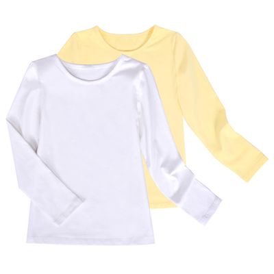 Sunny Fashion 2 Pack Girls Top Tee Shirt Base Layer Long Sleeve Cotton Casual Athletic 9-10 White Yellow