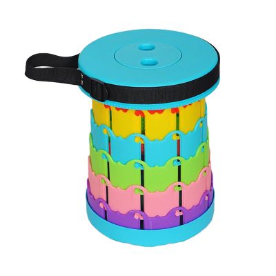 AOZMQAIV Rainbow Outdoor Folding Stool Camping Recreational Fishing Queuing Stool Portable Adjustable Plastic Retractable Stool, 21*28CM, Blue