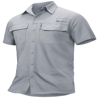 TACVASEN Men's Sun Swim Shirts UPF 50+ SPF UV Protection Quick Dry Fit Lightweight Cooling Hiking Fishing Short Sleeve Grey