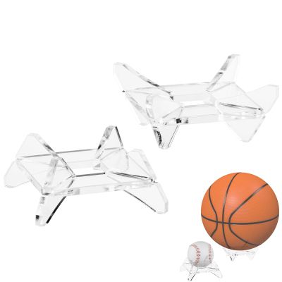2 Pcs Basketball Ball Display Stand Sports Ball Desk Holder Rack, Reversible Holds Large or Small Ball for Storage & Displaying Basketball Soccer Football Rugby Baseball Tennis Golf Ball (Clear)