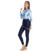 AFAVOM Muslim Swimsuits for Women Long Sleeve Modest Swimsuit UV Sun Protection Rash Guard Full Body Burkini Bathing Suit Islamic Swimming Suits UPF 50+ Swimwear Wrap Skirt Hijab Navy Blue-Pattern 2XL view 4