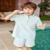 Arshiner Boy's Henley Shirt and Shorts Set Summer Solid Short Sleeve Children Two Pieces Clothing Sets Sky Blue Size 14 view 3