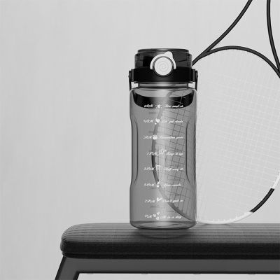 GERRIT 1500ML2000ML Water Bottle with Straw and 2-in-1 Lid - Motivational Bottle with Time Mark - Fitness Bottle with Straw - Water Bottle with Time for Drinking, Reusable Sports Bottle (Black)