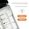 GERRIT 1500ML2000ML Water Bottle with Straw and 2-in-1 Lid - Motivational Bottle with Time Mark - Fitness Bottle with Straw - Water Bottle with Time for Drinking, Reusable Sports Bottle (Black) view 2