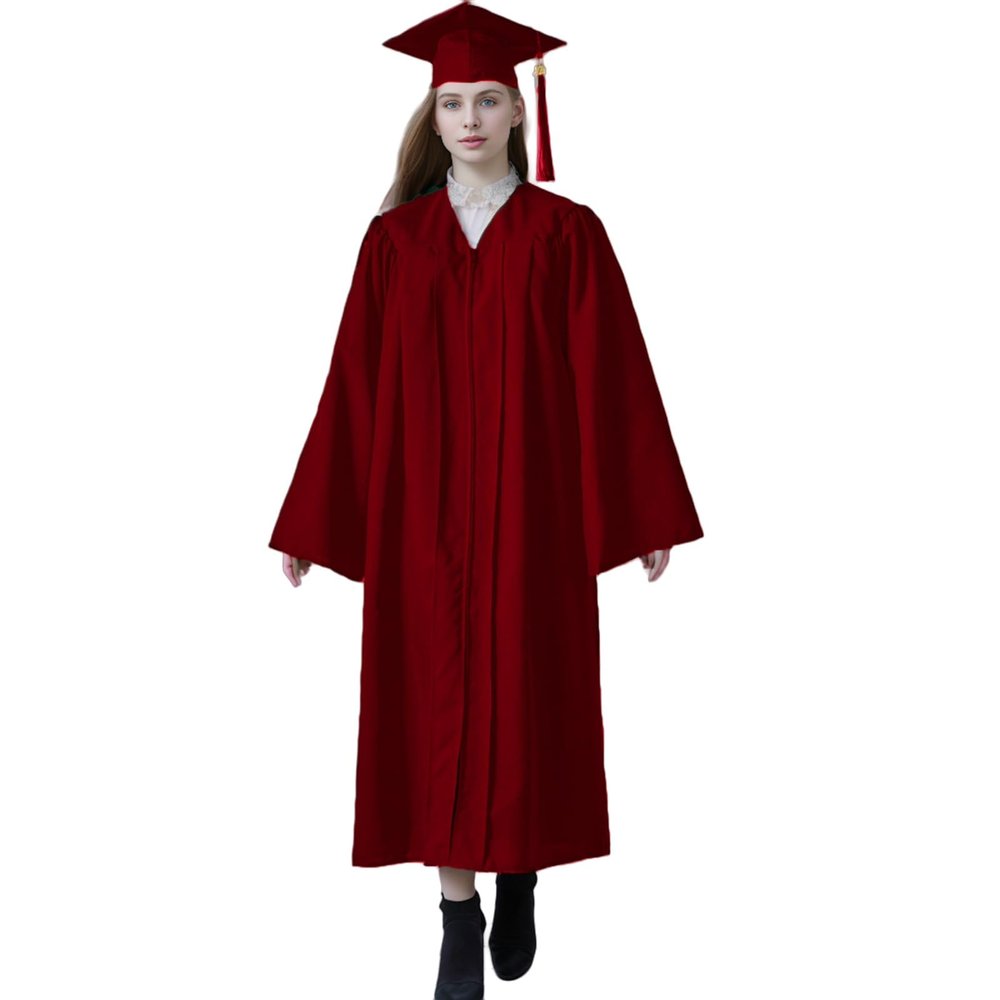 Matte Graduation Cap and Gown 2024 Set Bulk with Bachelor's Degree Tassel Hat & Cape Robe Set for High School & College Wine Red