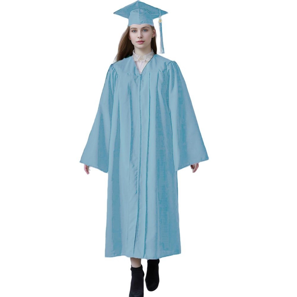 Matte Graduation Cap and Gown 2024 Set Bulk with Bachelor's Degree Tassel Hat & Cape Robe Set for High School & College Sky Blue