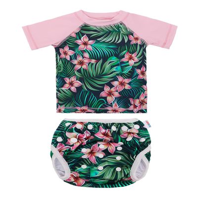 ALVABABY Baby Swimsuit,Infant Toddler Bathing Short Sleeve Swimwear,Baby Reusable Swim Diaper with Matching Top for Boy Girl