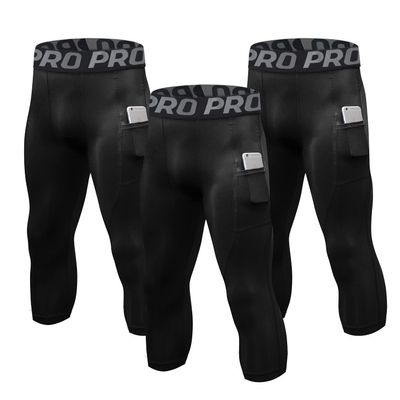 LNFINTDO 3/4 Compression Pants for Men with Pockets Capri Sports Legging Basketball Running Tights Cool Dry Workout Baselayer