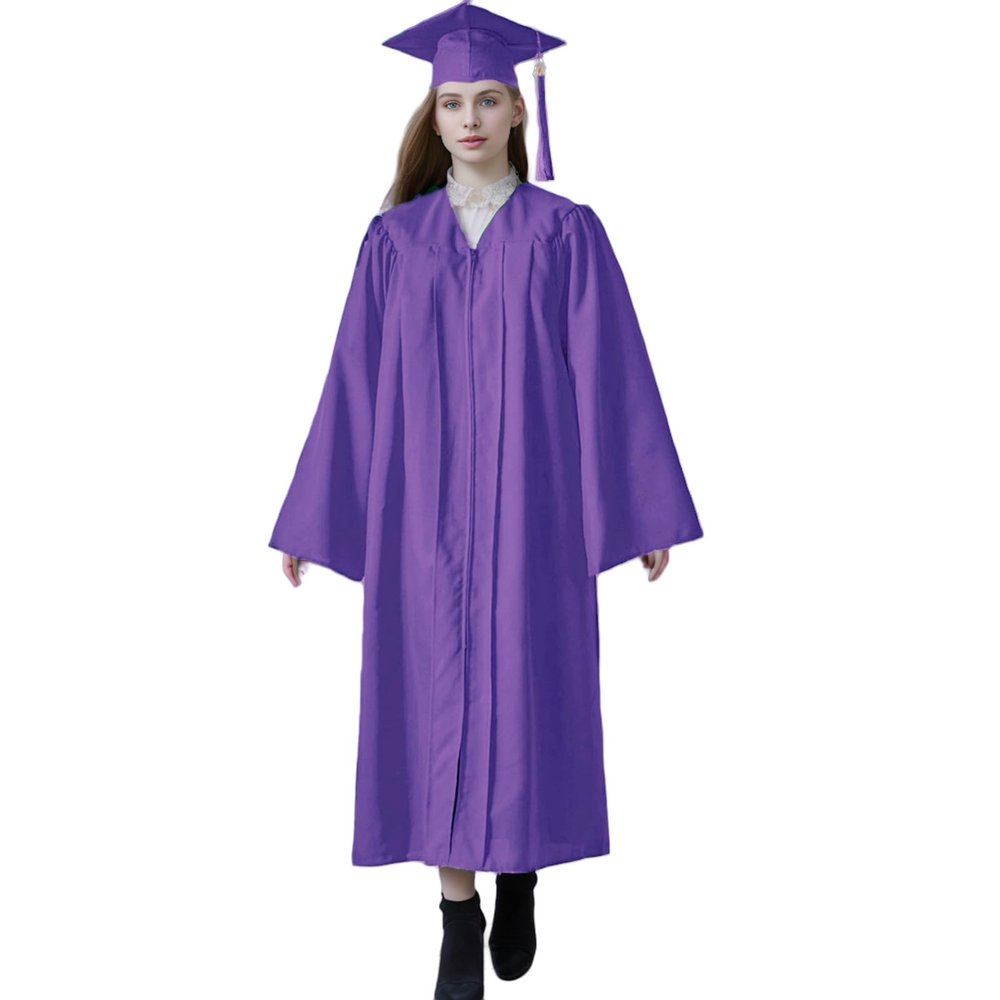 Matte Graduation Cap and Gown 2024 Set Bulk with Bachelor's Degree Tassel Hat & Cape Robe Set for High School & College Purple