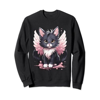 black cat with wings japanese anime kawaii otaku Sweatshirt