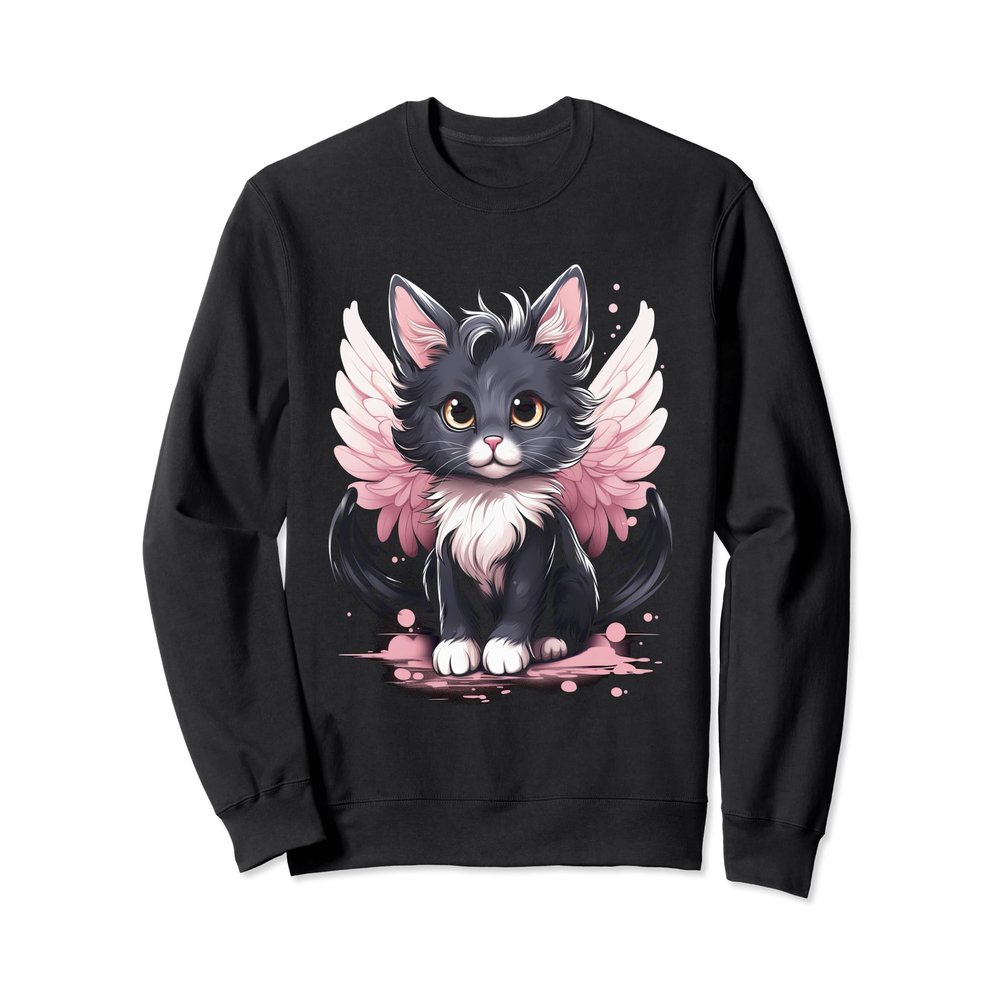 black cat with wings japanese anime kawaii otaku Sweatshirt