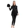 AFAVOM Muslim Swimsuits for Women Islamic Modest Bathing Suit Sun Protection Long Sleeve Rash Guard Dress Full Cover Burkini Swimwear Conservative Swimming Suit Top + Pants + Hijab Cap Black 3XL view 1