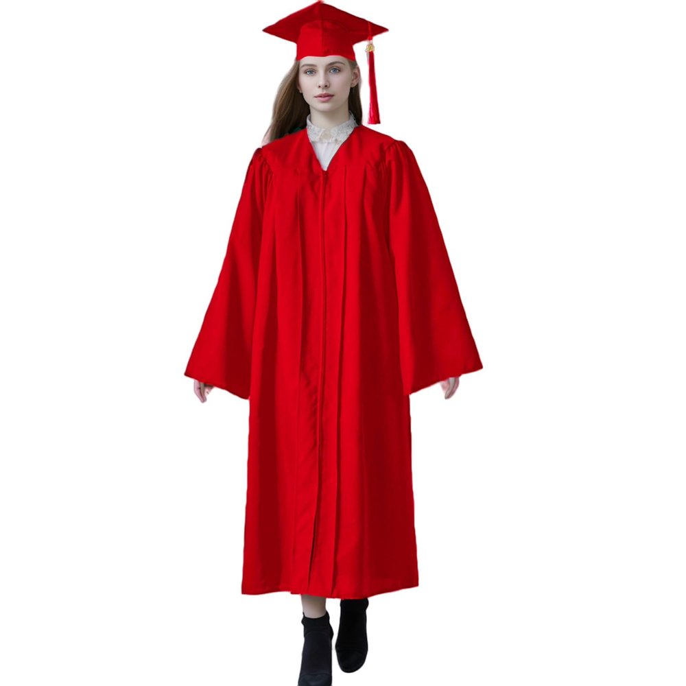 Matte Graduation Cap and Gown 2024 Set Bulk with Bachelor's Degree Tassel Hat & Cape Robe Set for High School & College Red