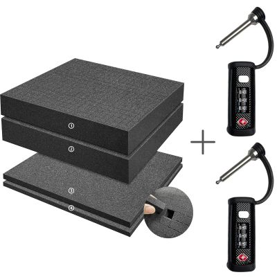 LAFENLIN 2 Pack TSA Approved Firearm Travel Case Locks with 4 Pcs Hard Case Foam 2 Pcs 16 x 12 x 0.4'' and 2 Pcs 16 x12x2''