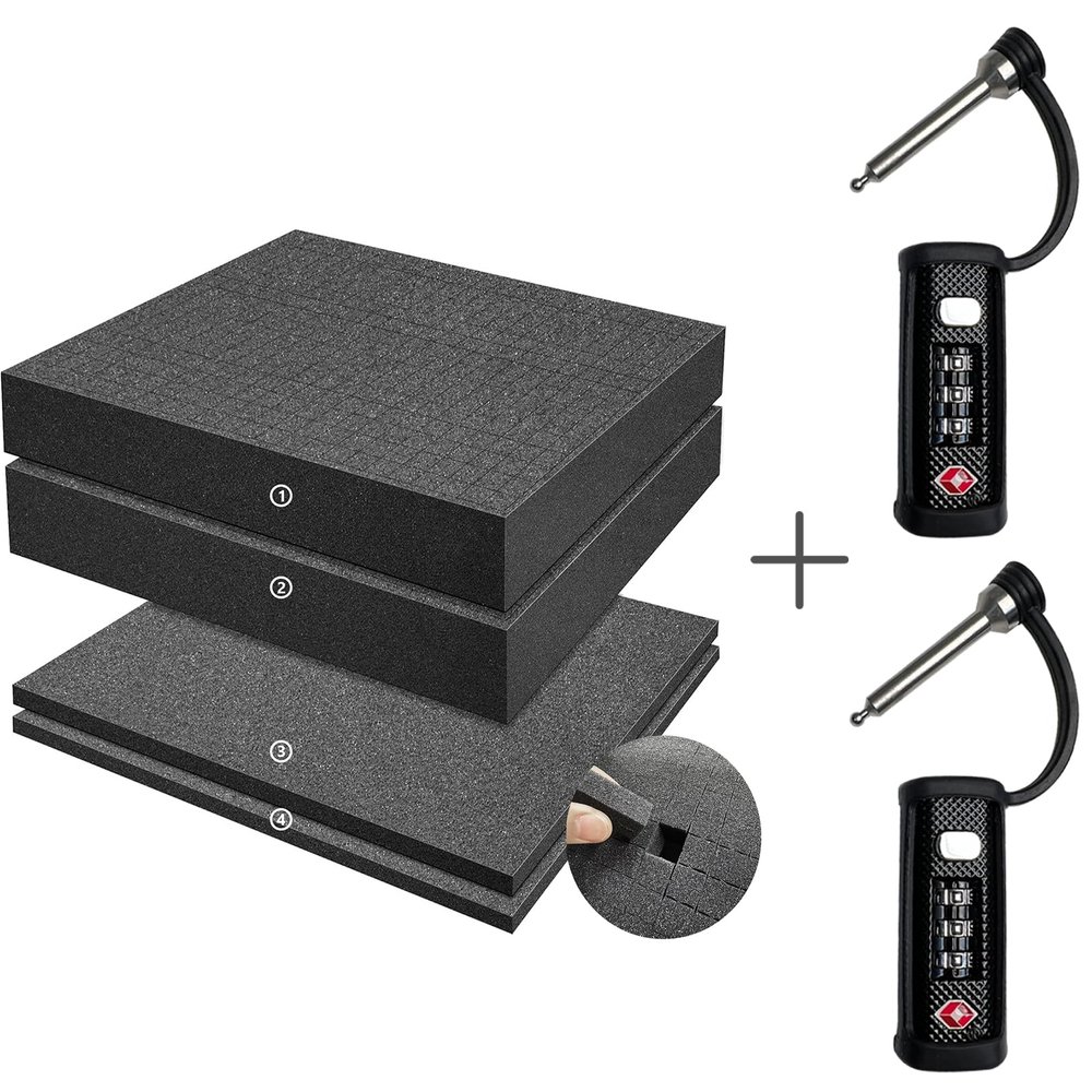 LAFENLIN 2 Pack TSA Approved Firearm Travel Case Locks with 4 Pcs Hard Case Foam 2 Pcs 16 x 12 x 0.4'' and 2 Pcs 16 x12x2''