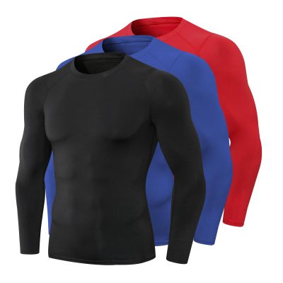 3 Pack Men's Compression Shirt Long Sleeve Workout GMY Baselayers Sport Running T-Shirts Athletic Dry Fit Football Top