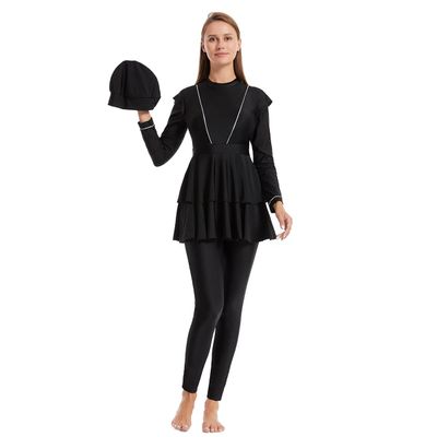 AFAVOM Muslim Swimsuits for Women Islamic Modest Bathing Suit Sun Protection Long Sleeve Rash Guard Dress Full Cover Burkini Swimwear Conservative Swimming Suit Top + Pants + Hijab Cap Black M