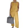 Akivide Women Sleeveless 2 Piece Outfit Linen Tank Top Wide Leg Long Pant Casual Summer Beach Two Piece Matching Set Pocket view 1