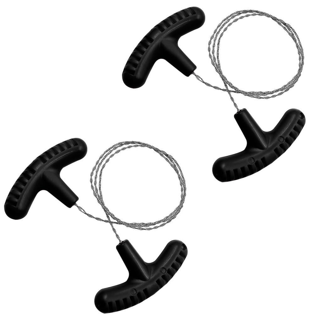 SEIWEI 2PCS Outdoor Survival Saw Wire Steel Wire Rope with Handle Cutting Tool Cutting Steel Chain for Wood Camping Hiking Hunting (Black)