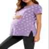 WOOXIO Women's Maternity Shirts Short Sleeve Split Hem Pregnancy Tops Clothes Purple Horse,M view 1