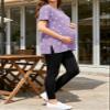 WOOXIO Women's Maternity Shirts Short Sleeve Split Hem Pregnancy Tops Clothes Purple Horse,M view 2