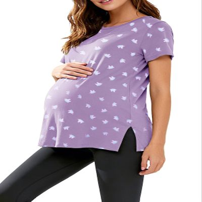 WOOXIO Women's Maternity Shirts Short Sleeve Split Hem Pregnancy Tops Clothes Purple Horse,XL