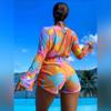 Bikini Sets for Women 3 Piece Swimsuits for Women Halter Bikini Bathing Suit Beachwear Long Sleeve Drawstring Short Romper Cover Up Bra and Shorts Bathing Suit Trajes De Bao para Mujer Orange XL view 3