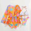Bikini Sets for Women 3 Piece Swimsuits for Women Halter Bikini Bathing Suit Beachwear Long Sleeve Drawstring Short Romper Cover Up Bra and Shorts Bathing Suit Trajes De Bao para Mujer Orange XL view 4