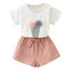 AMIMOJY Girls' Infant Toddler Baby Shorts Sets Ice cream print T-Shirt Tee and Shorts 2-piece Summer Outfits, 9, White view 1