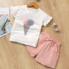 AMIMOJY Girls' Infant Toddler Baby Shorts Sets Ice cream print T-Shirt Tee and Shorts 2-piece Summer Outfits, 9, White view 2