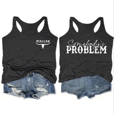 AEARGIV Womens Somebody's Problem Tank Tops Country Music Tees Western Cowboy Cowgirl Shirt(M,Dark Grey)