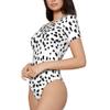 V LONVOY Women Crew Neck Short Sleeve Bodysuit Slim Fit Basic Body Suit Top T Shirts -Dalmatian Print view 2