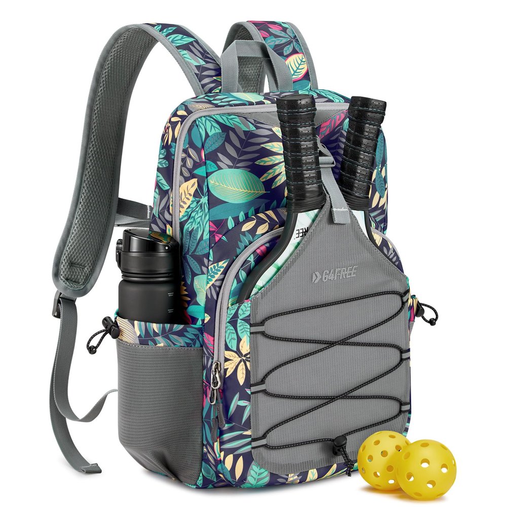 G4Free Lightweight Pickleball Bag, Pickleball Backpack for Women and Men, Adjustable Padel Bag, Fits 2 to 4 Paddles, Shoulder Daypack for Sports,Blue Leaf