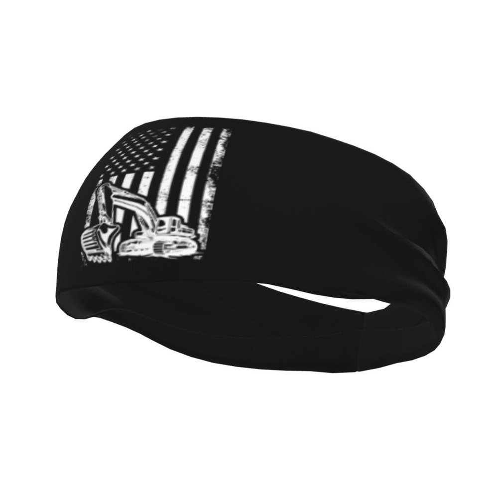 Excavator with USA Flag Headbands for Women Men Sports Headband Outdoor Interior Breathable Sports Wicking Hair Ties Leisure Hair Bands