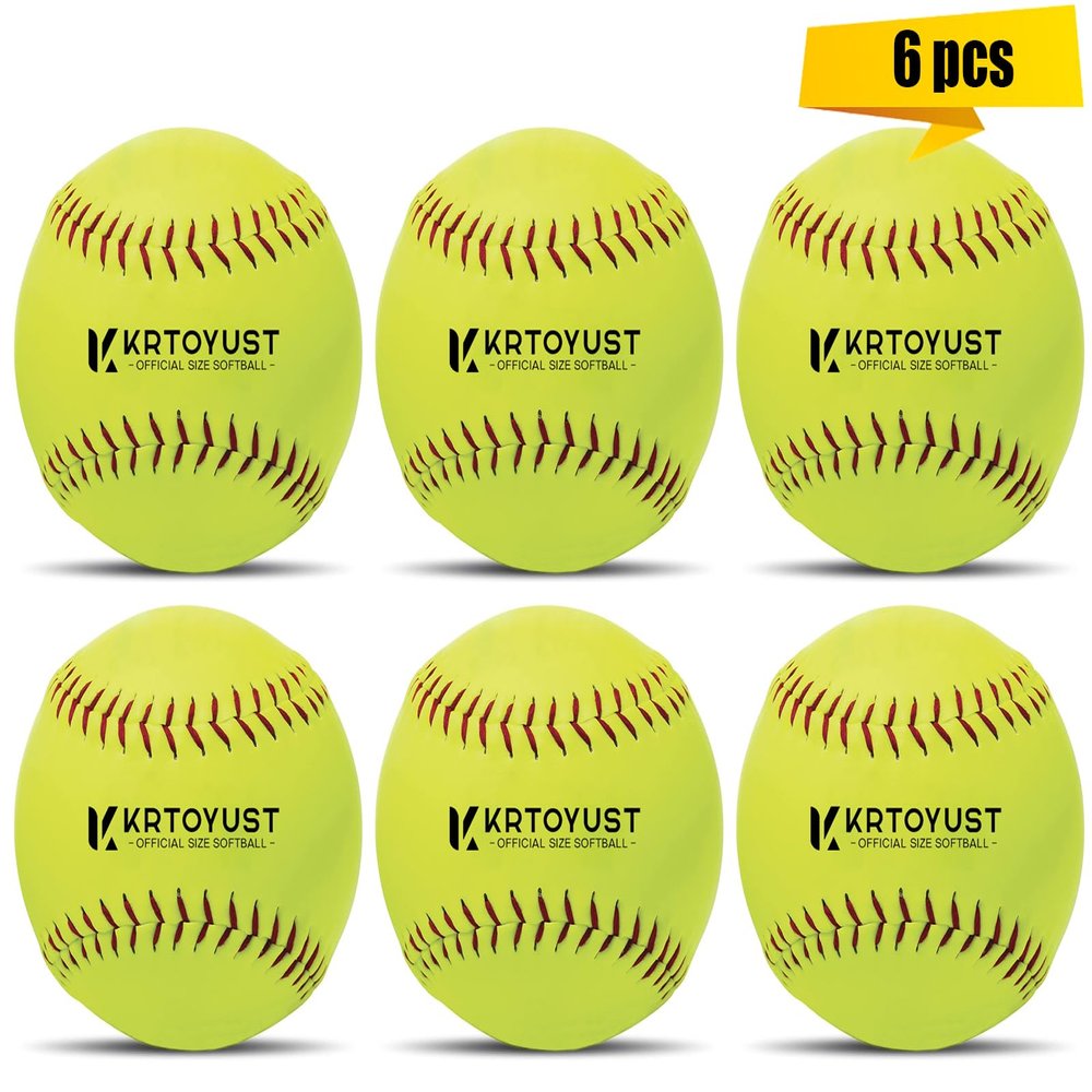 KRTOYUST Softball Ball,11" & 12" Official Size Softballs Great for Practice Training - Comply with Official Size and Weight Standard (6 Softballs, 11 Inches)