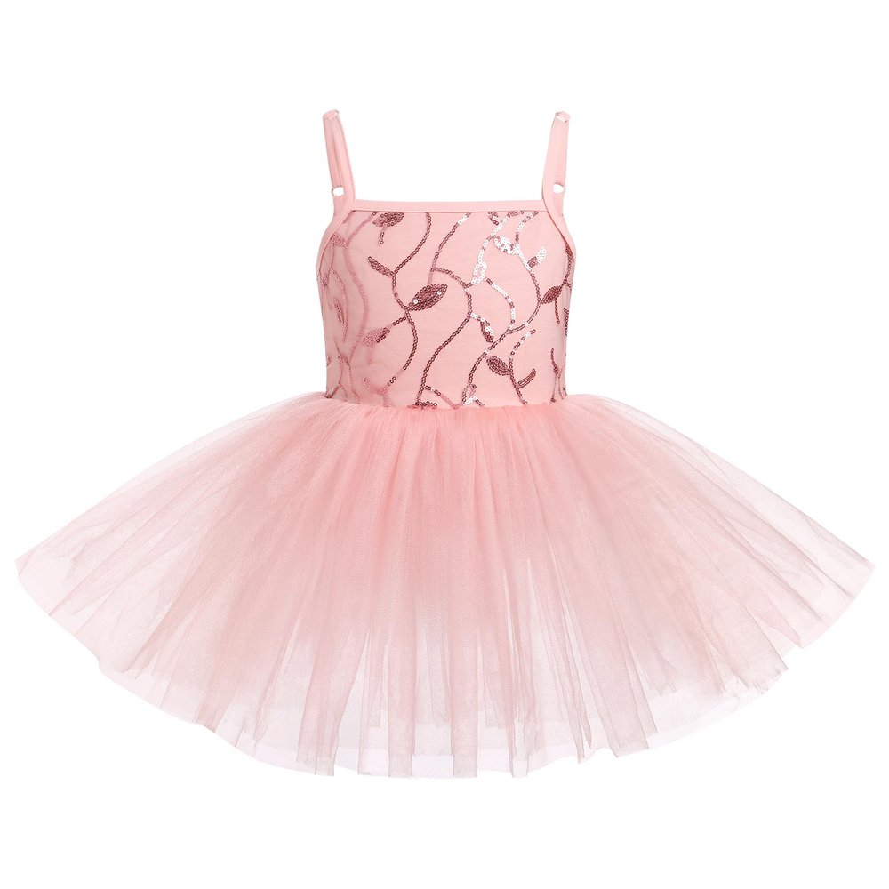 AFAVOM Ballet Leotards for Girls Toddler Sequin Flower Camisole Ballet Dance Dress Tulle Tutu Skirted Leotard Ballet Outfit for Kids Shiny Ballerina Costume Dancewear Pink 7-8 Years