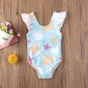 BULINGNA Toddler Baby Girl Swimsuit Ruffle Sleeveless Back Bowknot One-Piece Swimwear Shell Starfish Bathing Suit Bikini (Blue, 2-3 Years) view 2