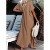 FQFGGYD Women's Maxi Dress Summer Casual Button Cardigan Beach Dresses Side Slit Swimsuits Cover Up Vacation Long Flowy Skirt Brown view 2