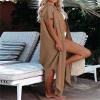 FQFGGYD Women's Maxi Dress Summer Casual Button Cardigan Beach Dresses Side Slit Swimsuits Cover Up Vacation Long Flowy Skirt Brown view 3