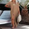 FQFGGYD Women's Maxi Dress Summer Casual Button Cardigan Beach Dresses Side Slit Swimsuits Cover Up Vacation Long Flowy Skirt Brown view 4