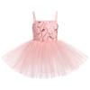 AFAVOM Ballet Leotards for Girls Toddler Sequin Flower Camisole Ballet Dance Dress Tulle Tutu Skirted Leotard Ballet Outfit for Kids Shiny Ballerina Costume Dancewear Pink 5-6 Years view 1