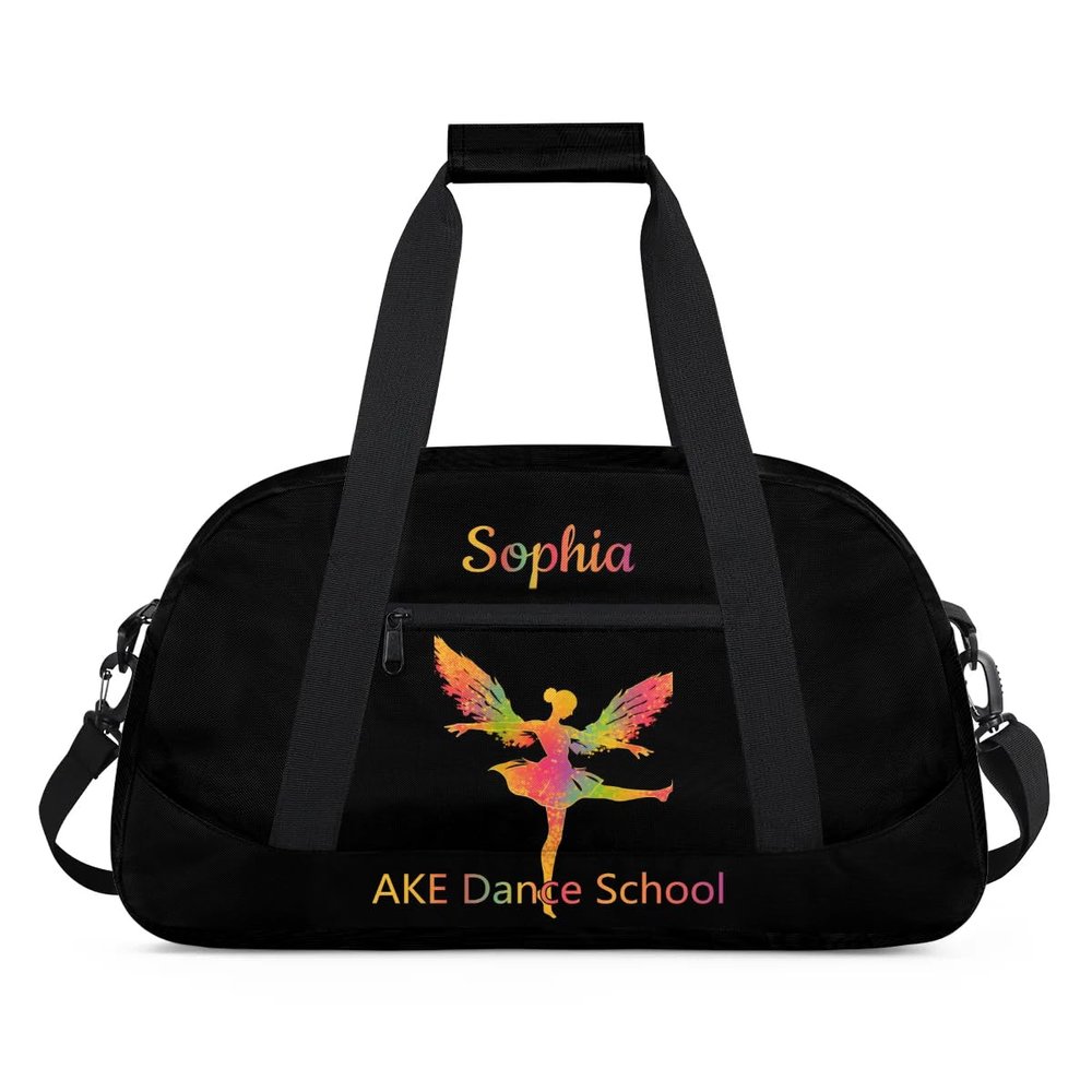 Black Dance Bag for Gilrs Personalized Kids Ballet Tote Bag Girls Duffel Bags for Dancing Small Dance Bags for Teens Orange Dancers Bag
