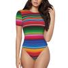 V LONVOY Women Crew Neck Short Sleeve Bodysuit Slim Fit Basic Body Suit Top T Shirts -Hockey Pucks Art view 1