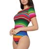 V LONVOY Women Crew Neck Short Sleeve Bodysuit Slim Fit Basic Body Suit Top T Shirts -Hockey Pucks Art view 2